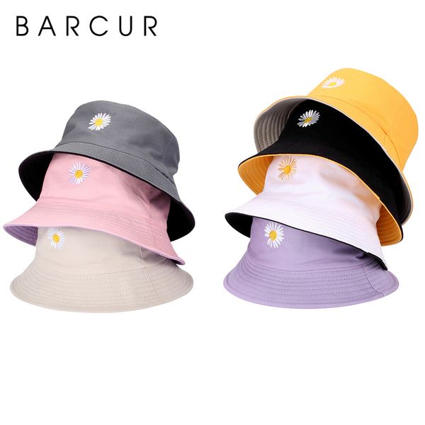 

barcur embroidery daiseies bucket fishing hats double-sided lady cap panama sunshades beach travel outdoor women hat 220513, Blue;gray