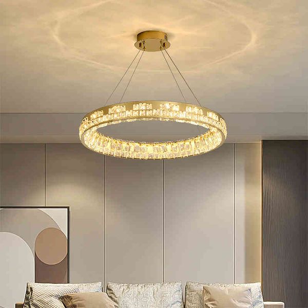 

pendant lamps light luxury crystal chandelier living room main lamp simple atmosphere circular villa duplex multi-storey modern restaurant l