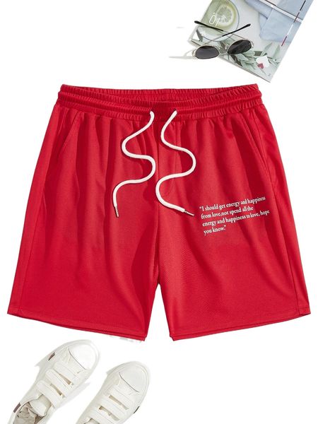 

men slogan graphic drawstring waist shorts n6to#, White;black