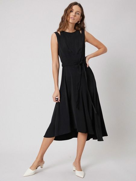 

motf premium flowy belted dress w2ay#, Black;gray