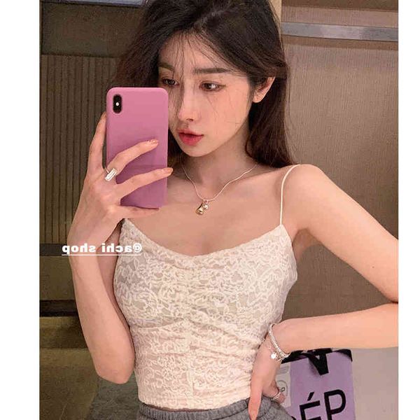 

women's tanks & camis jingtian black lace suspender short slim fit pullover vest women's sense backless girl inner match vhpt, White