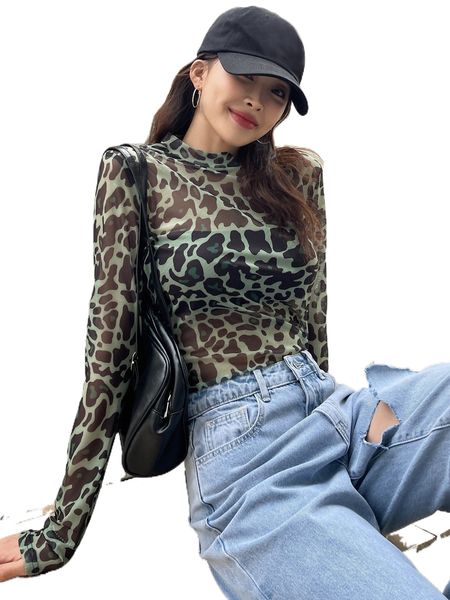 

dazy leopard print mock neck q9pc#, White