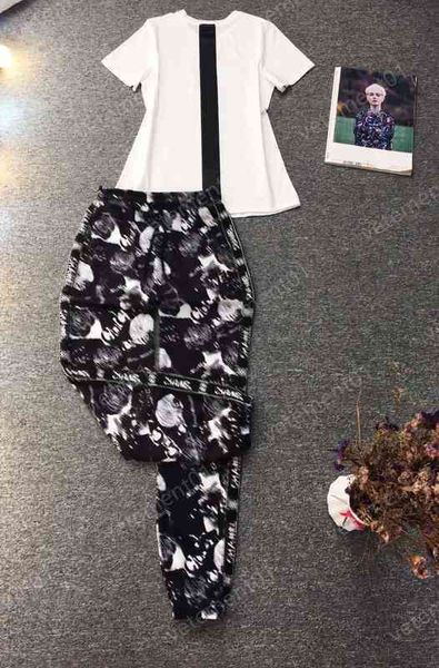 

womens two piece pants black and white patchwork fashion short-sleeved t-shirt with logo-print sweatpants 2 piece sets luxury designer track
