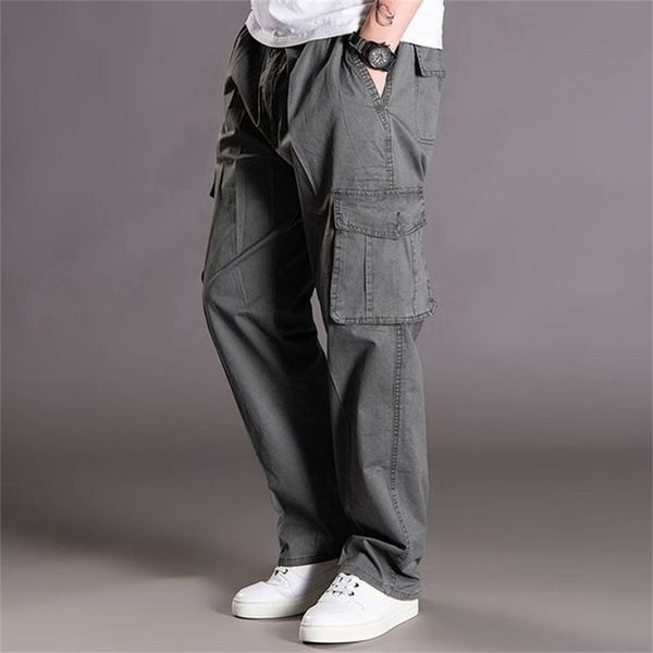 

big size 10xl 135kg large size autumn winter men cargo pants cotton pocket loose army green casual safari style pants 68 70 74 211006, Black
