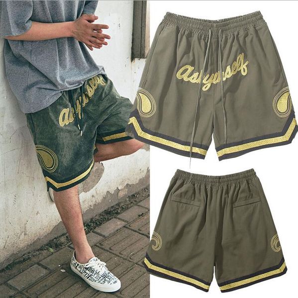 Army Green Shorts Jogger Мужчины Женщины Спросить Вышивку Бегущий мешковина Высокое Качество Скейтборд Пляж Короткие штаны