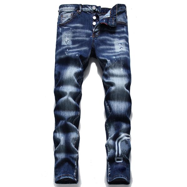 Jeans in denim da uomo DS Stacked Patchwork Pantaloni da lavoro consumati blu Pantaloni da lavoro per ragazzi Pantaloni in denim elasticizzati a vita media dritti per l'autunno inverno 2022