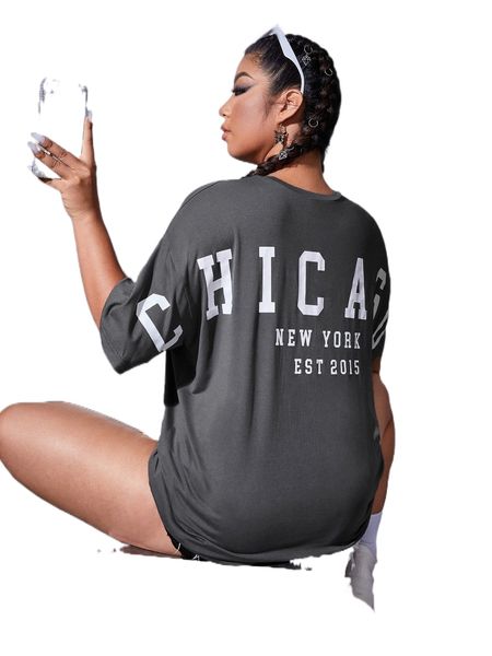 

plus letter graphic drop shoulder tee m8mo#, Black