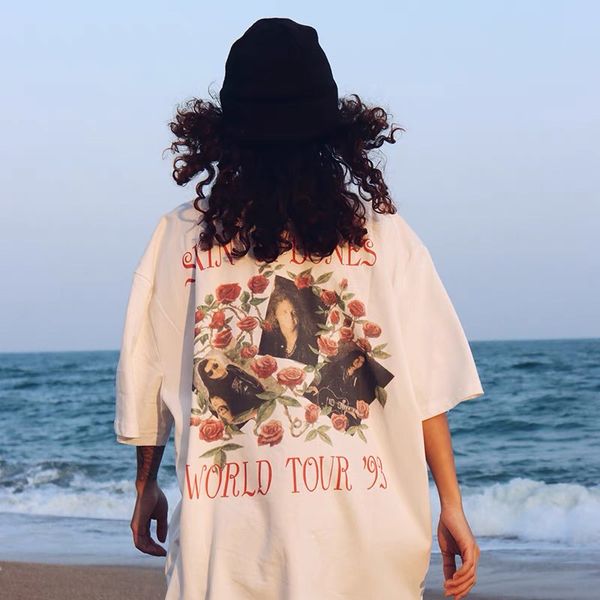

guns n' rose rock band plus size t shirts men's vintage t-shirts flowers print hip hop style short sleeves men women oversized str, White;black