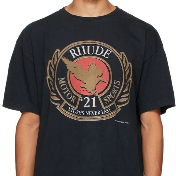 

rhud never last print hip hop t-shirt rhude 22ss retro letter american tide brand oversized male, White;black