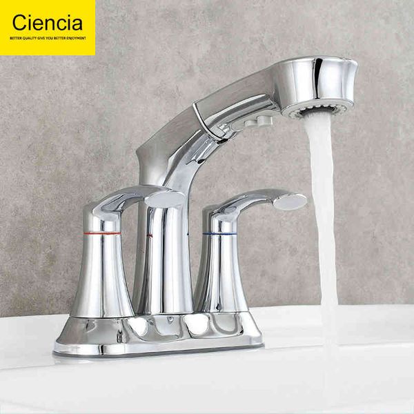 

bidet faucets toilet three hole basin faucet pull-out multifunctional double handle one button water s3vy0