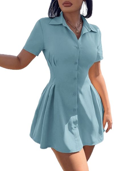 

sxy button through fold pleated shirt dress 68oi#, Black;gray