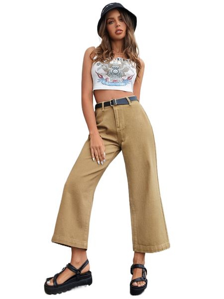 

high waist wide leg jeans without belt l4mb#, Blue
