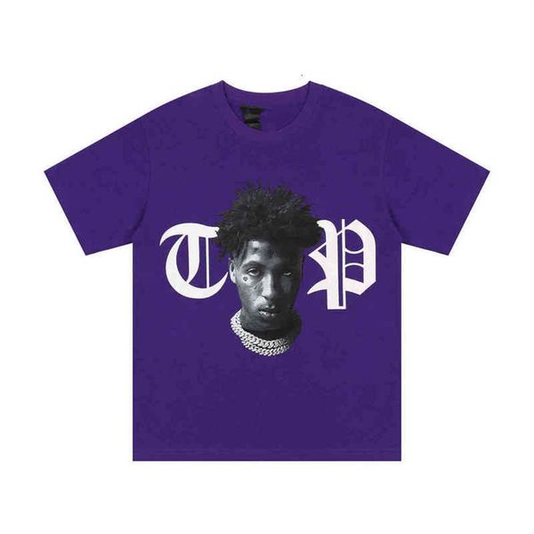 

vlonesssss youngboy men's t-shirts portrait print back white short sleeve loose men and women tee hip hop loose large, White;black
