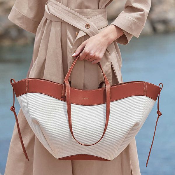 

french niche polene canvas tote bag women's 2022 new cyme leather portable large capacity shopping