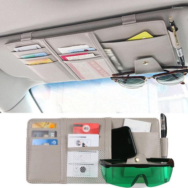 Auto-Organizer, 1 Stück, Sonnenblende, Leder, PVCA-Panel, Karten-Augen-Clip, Geldschein-Blockierung, Handy-Zertifikat-Aufbewahrungstasche, Grau