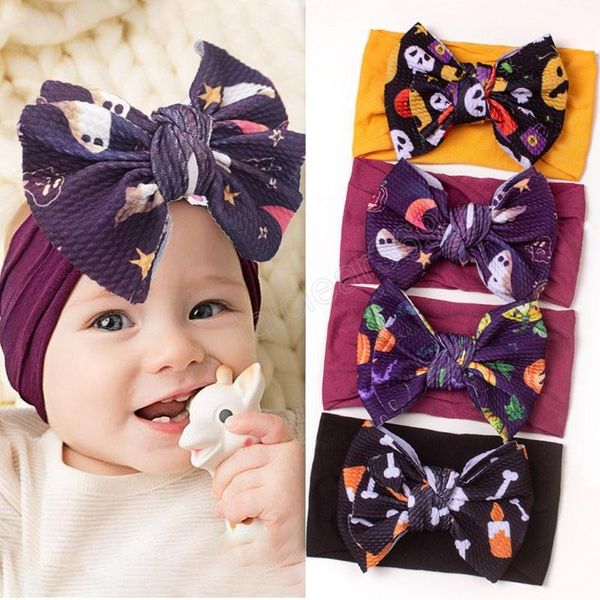 

baby hair accessories halloween children girls nylon headbands infant ghost print hairbands head wrap fashion toddler newborn bow turban, Slivery;white