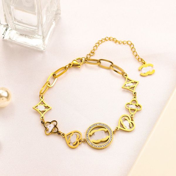 Bracciali in acciaio inossidabile di design di alta qualità Catena Luxury Brand Double Letter Steels Seal Bangle Fashion Mens Womens Golden Adjustable Link Bracelet Jewelry