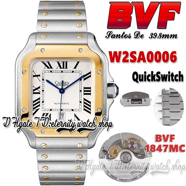 

bvf bv0006 japan miyota 9015 modify 1847mc automatic mens watch 39.8mm white dial roman markers quick switch two tone gold stainless bracele, Slivery;brown