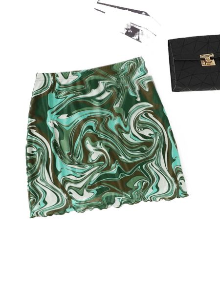 

marble print lettuce trim skirt f9od#, Black