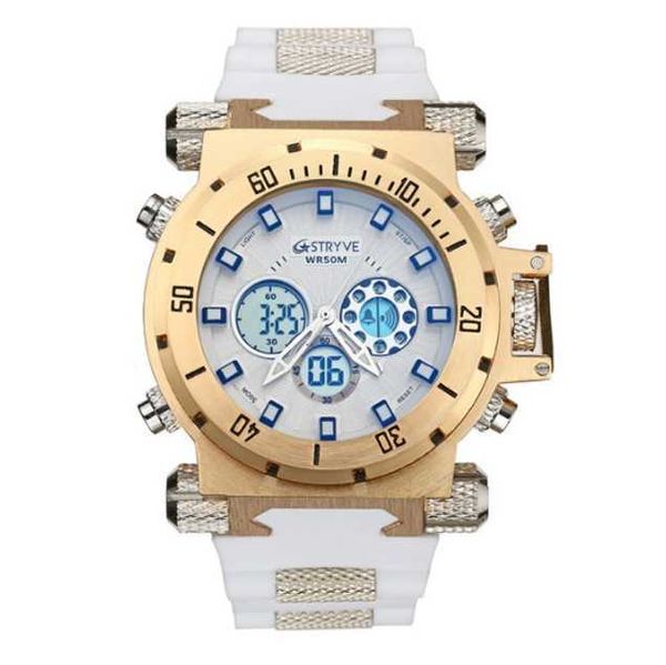 

multifunctional stryve fashion waterproof sports quartz watch dual movement luminous large dial trend outdoor watches s8015, Slivery;brown