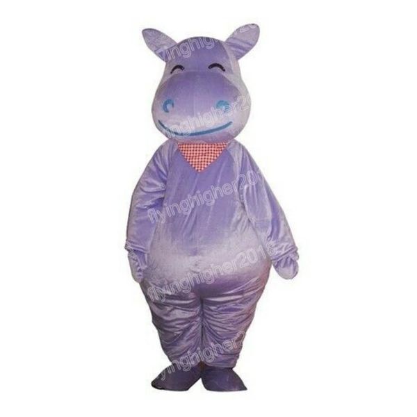 Halloween Purple Hippo Maskottchen Kostüm Cartoon Anime Theme Charakter Carnival Erwachsener Unisex Kleid Weihnachtsgeburtstagsfeier Outdoor Outfit