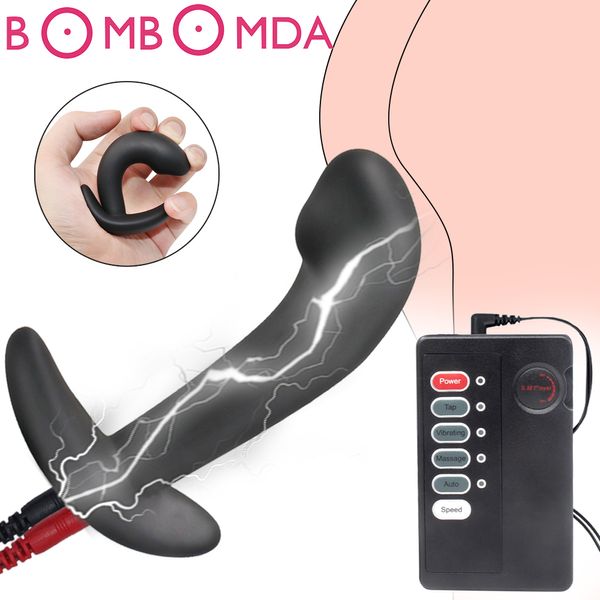 Электрический удар Силиконовый анальный штекер E-Stim Buttplug DILDO G-Spot Massager Massager Anus Dilator интимные товары мастурбат