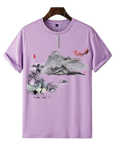 

men crane & tree print tee d4t9#, White;black