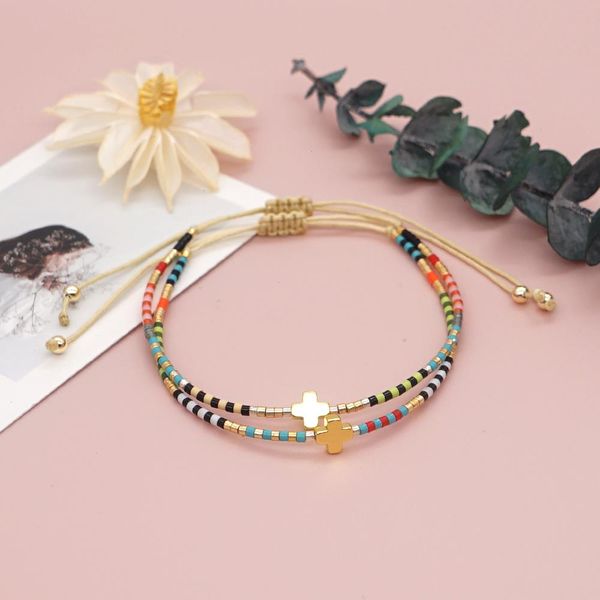 

cross bracelet tiny for strand women colorful miyuki delica beaded adjustable string pulseras jesus christian jewelry, Black