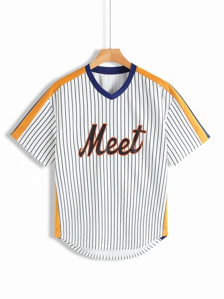 

men striped & letter graphic contrast side seam tee r50g#, White;black