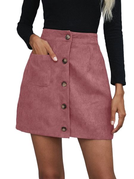 

single breasted pocket front corduroy skirt v8qu#, Black