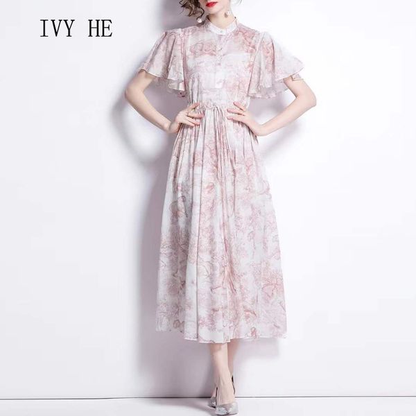 

ivy he summer za women s dress clothing elegant light pink petal sleeve print drawstring vintage casual party dresses traf 220613, Black;gray