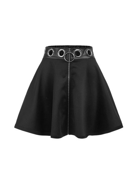 

high waist ring zip up skirt k6mn#, Black