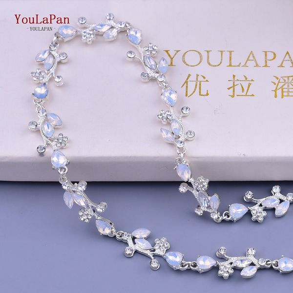 

youlapan s301 exquisite rhinestone bridal belt opal diamonds slim chain waist belt narrow jewelry design bridal accessories, White