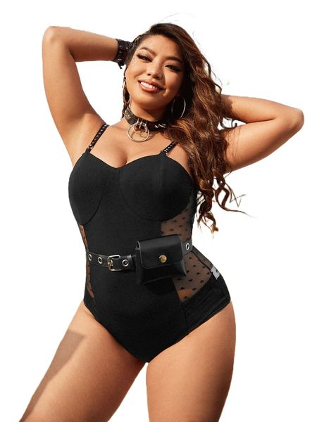 

plus mesh insert cami bodysuit without bag v8zc#, Black