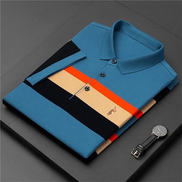 

men's polo shirts brand 95% cotton embroidery golf male business fashion stripes summer short sleeve clothing 220525, White;black