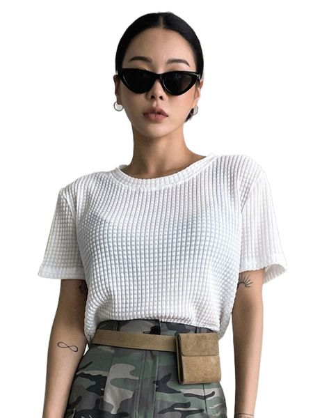 

dazy textured round neck tee without bra o8kp#, White