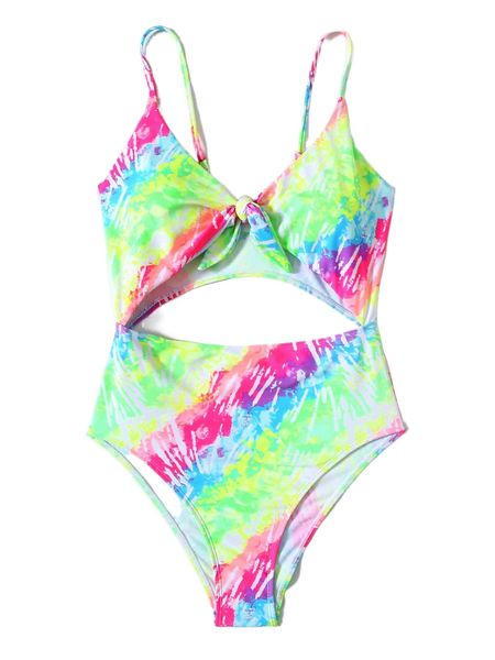 

tie dye cut-out knot one piece swimsuit u4cu#, White;black