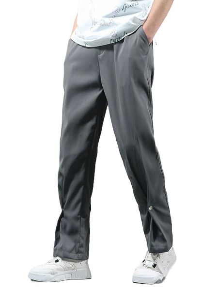 

men button detail straight leg pants u2tu#, Black
