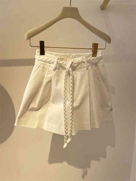 

women's shorts woven belt white shorts women's french minority summer personalized wide leg versatile a-line casual pants, White;black