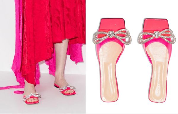 

luxury brands women sandal slipper double bow slide sandal square-toe flat sandals machs shoes fashion pop heel with box, Black
