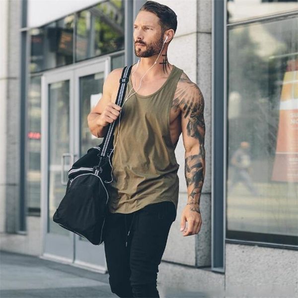 

cotton sleeveless shirts tank men fitness shirt mens singlet bodybuilding workout gym vest 220425, White;black