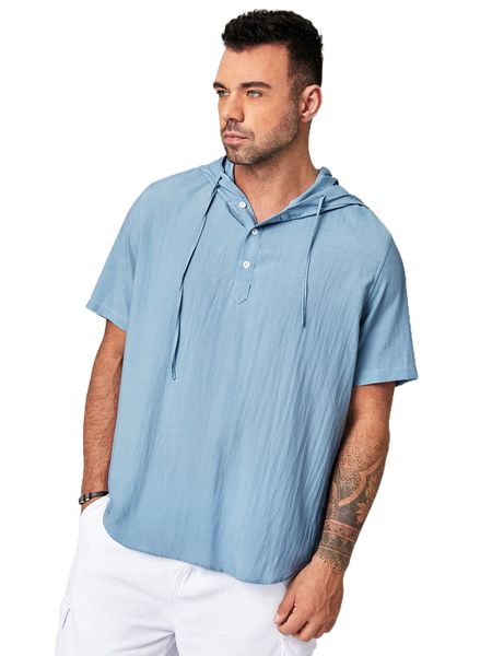 

extended sizes men button front hooded shirt j8it#, White;black