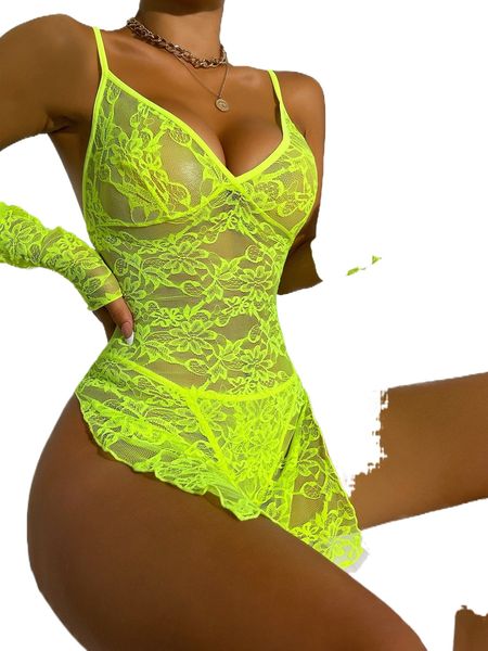 

floral lace split hem slips & thong & arm sleeves h2vh#, Black;red