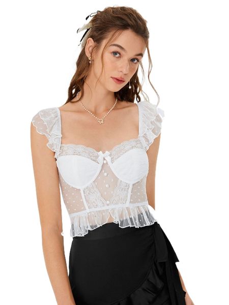 

mod bow front pearls beaded peplum lace d1fm#, White