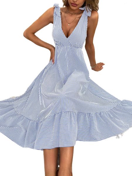 

s.triped plunging n.eck r.uffle h.em d.ress i7fq#, Black;gray