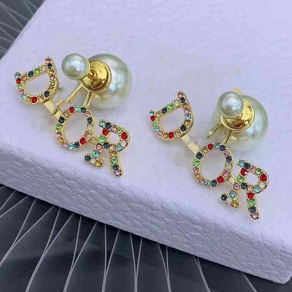 

factory wholesale high-end version letter size pearl color diamond earrings women's new color light luxury fashion earrings, Golden