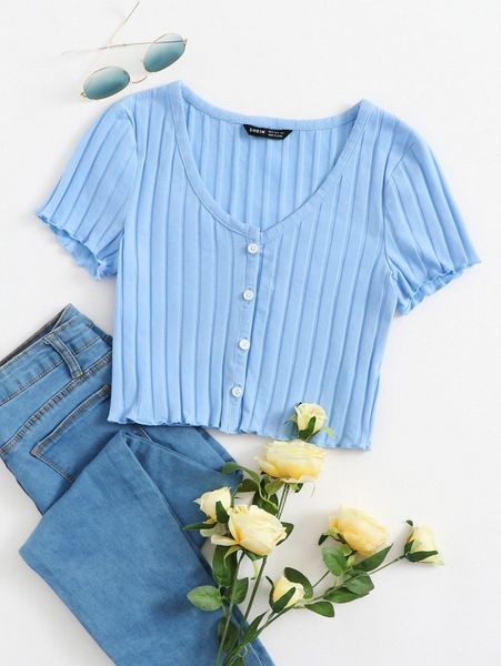 

button up rib-knit crop h7lc#, White