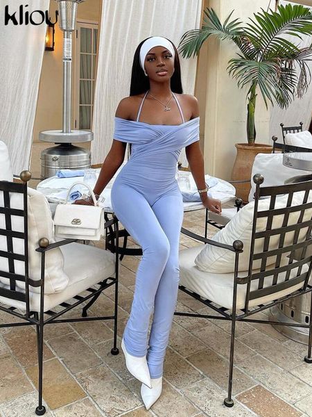 

halter bandage jumpsuits women solid off shoulder backless body-shaping overall high street style female outfits, Black;white