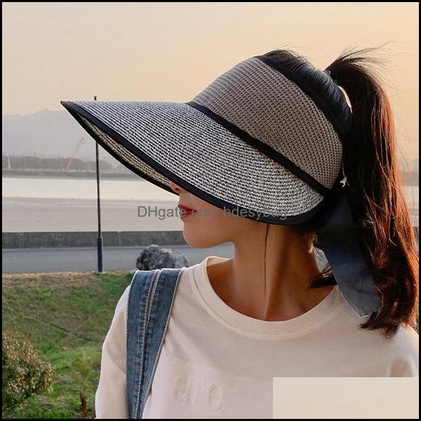 Chapéus largos Captos de chapéus Luvas Acessórias de moda Acessórios de moda Tecido com tecido de verão Summer Sun Sun Hat Ajustable Resort DHAPR