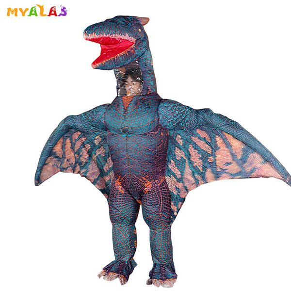 Traje de boneca mascote Novo Pterodáctilo Inflável Trajes de Halloween para Adulto Dinossauro T-REX Mulheres Homens Blow-Up Triceratops Full Body Carnival